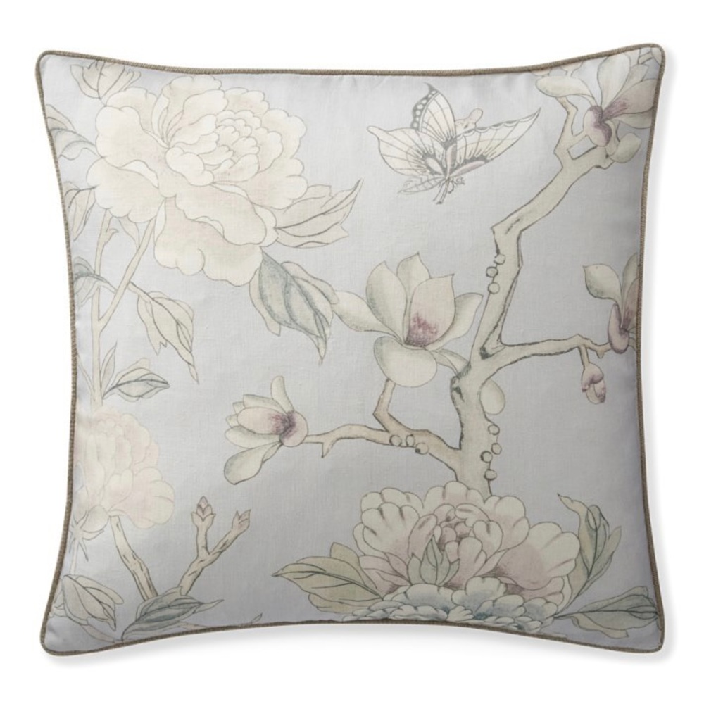 AERIN Wild Rose Linen Pillow Cover, Dove Blue